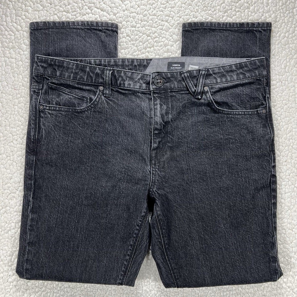 Volcom Vorta Slim Straight Jeans Men's 38x31.5 Black Stretch Denim Skater Goth